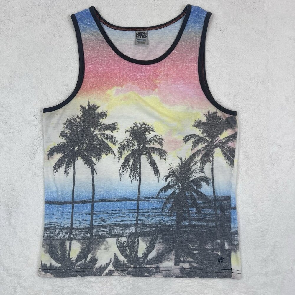 Hang Ten Tank Top Men's Size Medium Palm Sunset Casual Vacation Tee‎